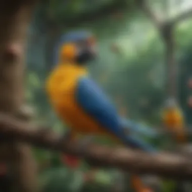 A vibrant aviary filled with various species of birds.