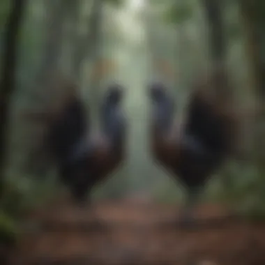 The Unique Mating Rituals of Lyrebirds A depiction of lyrebirds engaging in their unique mating dance