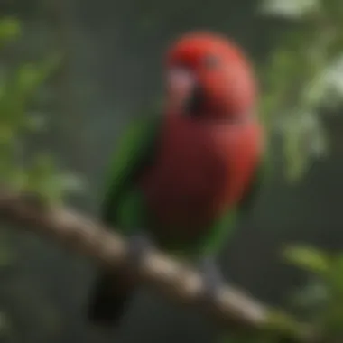 Male Eclectus parrot perched on a branch, displaying its natural behavior