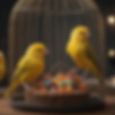 A canary singing in a vibrant cage, symbolizing joy and beauty