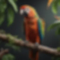 A vibrant parrot perched on a branch, showcasing its colorful feathers