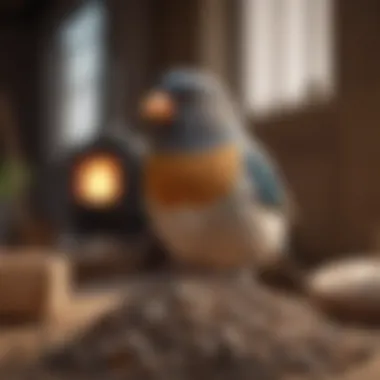 Happy Pet Bird on Pellet Diet Pet bird enjoying a pellet diet in a cozy environment