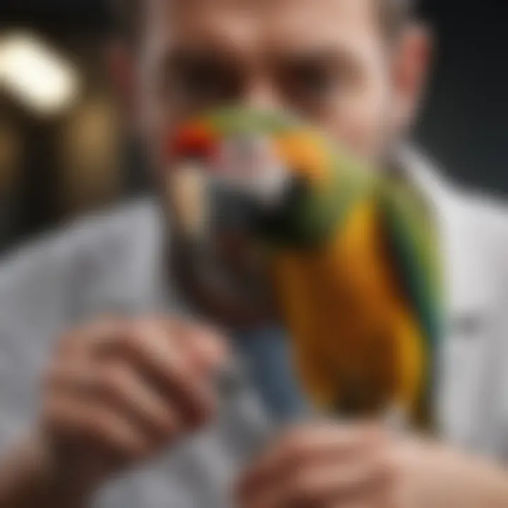 Veterinarian examining a parrot for health issues