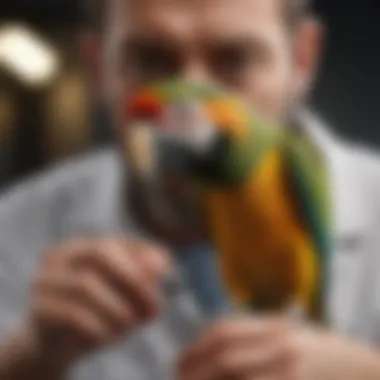 Veterinary Examination of a Parrot Veterinarian examining a parrot for health issues