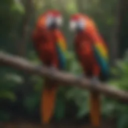 Vibrant macaw perched on a branch showcasing its colorful feathers