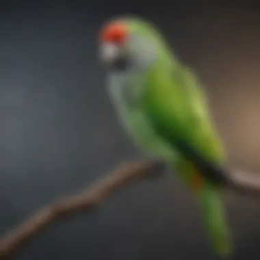 A vibrant Quaker parrot perched on a branch, showcasing its stunning plumage.