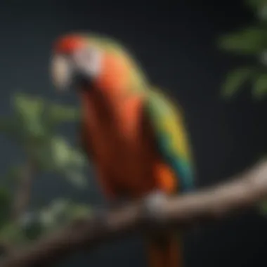 A vibrant parrot perched on a branch with a playful expression.