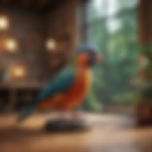 A tranquil indoor setting for a pet bird