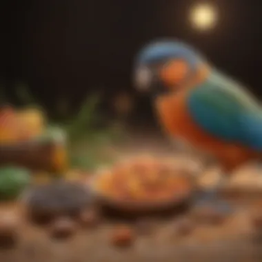 Colorful assortment of grains for pet birds