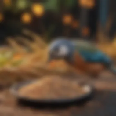 Delightful Feeding Time for Birds Pet bird enjoying a grain mix