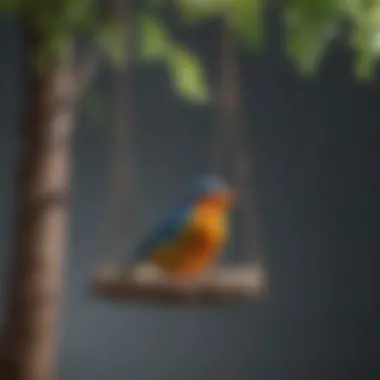 Colorful Bird Swing for Avian Enrichment A colorful bird swing adorned with natural materials.