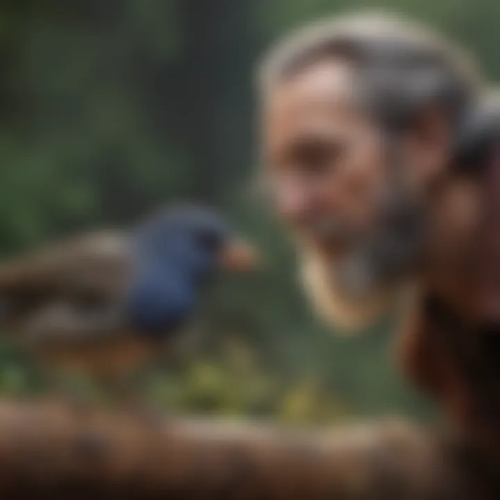 An affectionate interaction between a bird and its caregiver