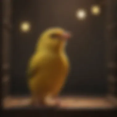 A serene canary singing in a cage, embodying joy