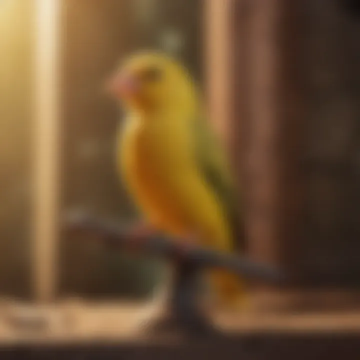 A canary singing melodically in a vibrant setting