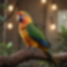 A colorful parrot perched on a branch, showcasing its vocal prowess