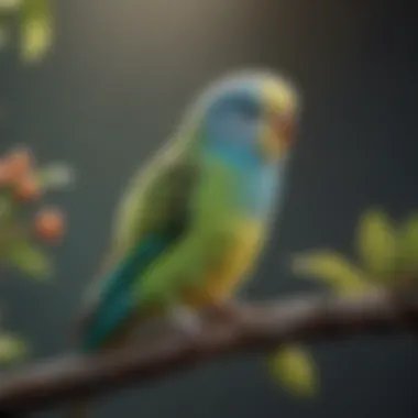 Healthy budgie perched on a branch, showcasing vibrant feathers