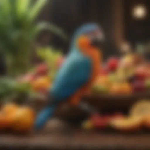 Colorful assortment of bird-safe fruits and vegetables