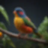 A vibrant pet bird perched on a branch, showcasing its colors.