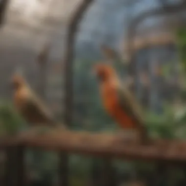 A fenced outdoor aviary designed to keep birds safe while allowing them to enjoy fresh air.