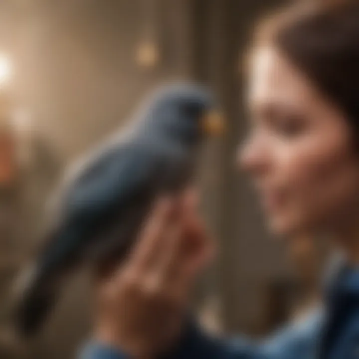 An avian veterinarian examining a bird's wings