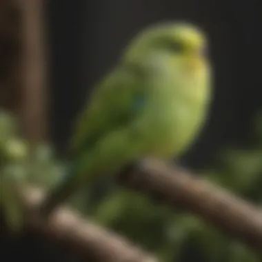 A green budgerigar interacting with its environment, highlighting its playful nature.