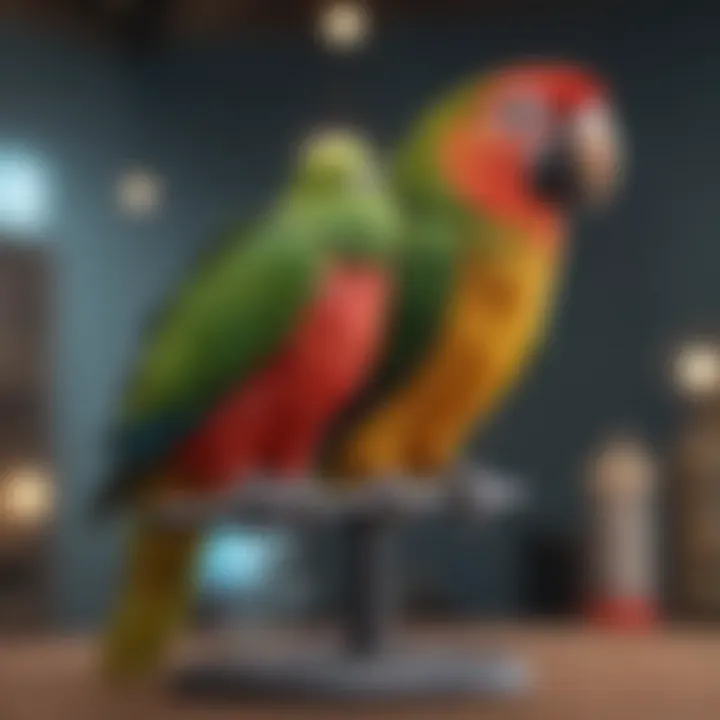 Various styles of java parrot stands arranged for selection, showcasing options available