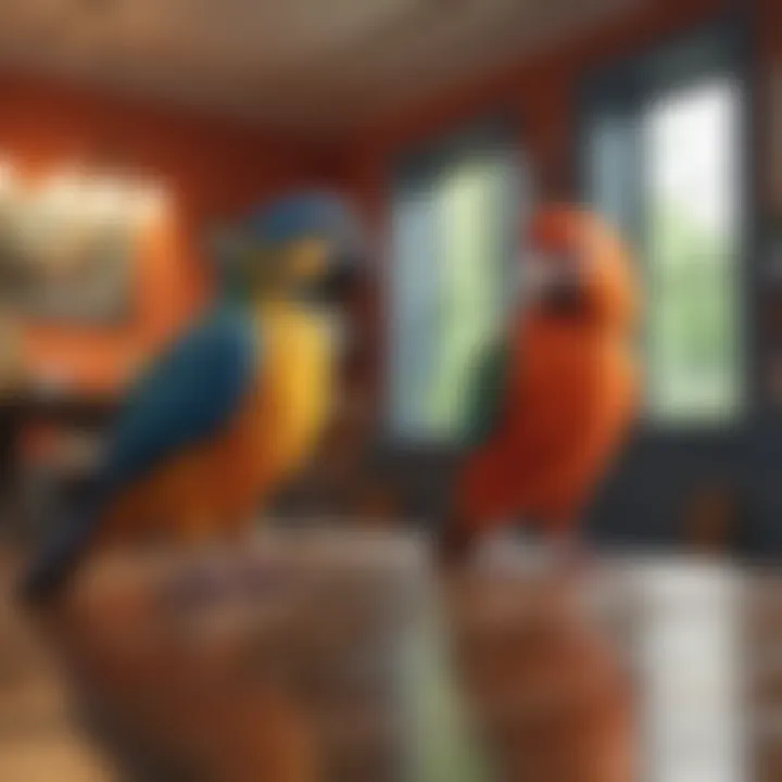 A colorful and vibrant room dedicated to pet birds