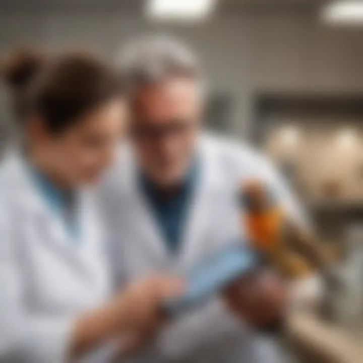 A bird owner interacting with a veterinarian using a tablet for consultation.