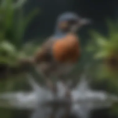 Close-up view of a water dipping bird engaging in the dipping action, highlighting its physiological adaptations.