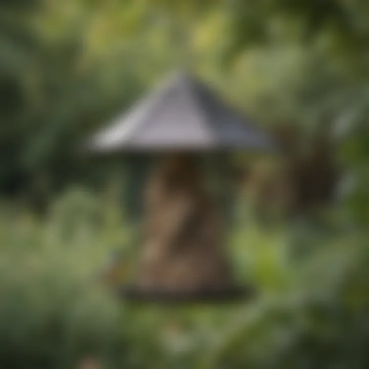 A well-maintained small suet feeder filled with fresh suet in a backyard.