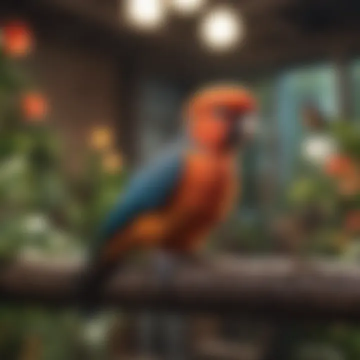 Vibrant indoor aviary showcasing various bird species