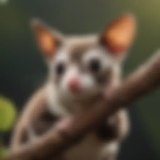 A lively sugar glider perched on a branch in its habitat