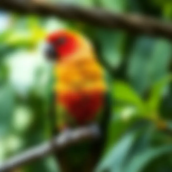 A vibrant Quaker parrot perched on a branch