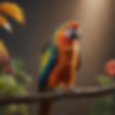 Colorful Parrot in its Natural Habitat A vibrant parrot perched on a branch, showcasing its colorful feathers