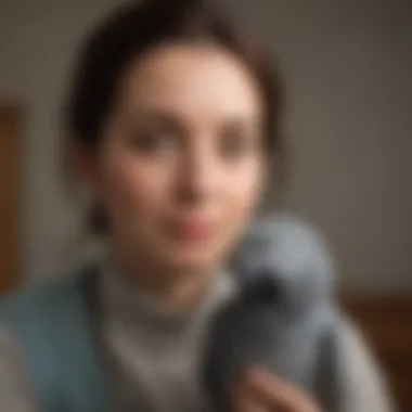 A caring volunteer at a rescue organization holding a grey parrot, showcasing the importance of adoption.