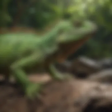 A vibrant green iguana in a natural habitat, showcasing its unique features.