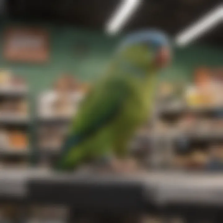 Pet store with various bird supplies