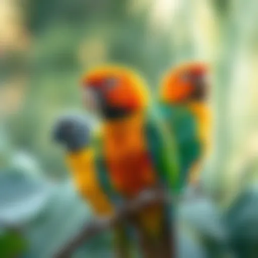 Vibrant talking birds in their habitat