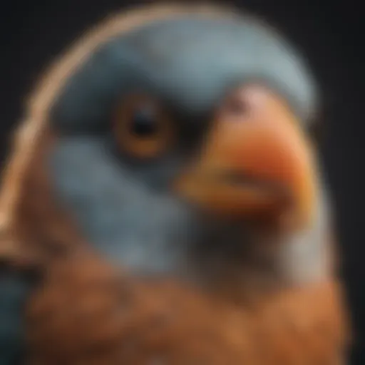 A close-up of a bird's head showcasing sensitive areas to avoid during petting.