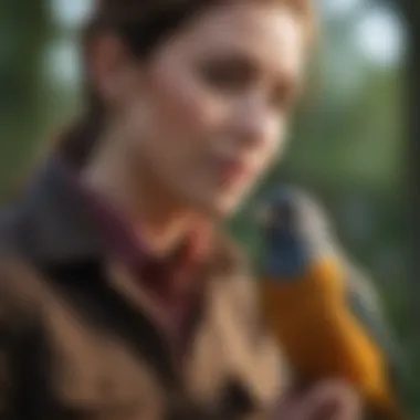 A serene interaction between a bird and its owner, emphasizing comfort and boundaries.